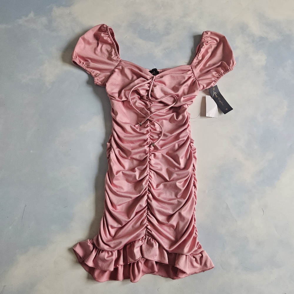 Beautiful Pink Ruched Mini Babydoll Dress Coquette Dress Girly Dress Girly